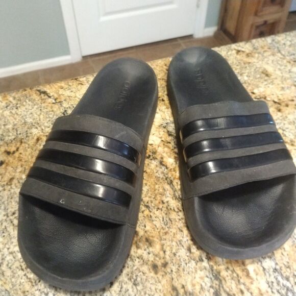 Adidas Adilette Shower Slide 3-Stripes Core Black Slip On Sandals GZ3772 Size 14 - Picture 2 of 9